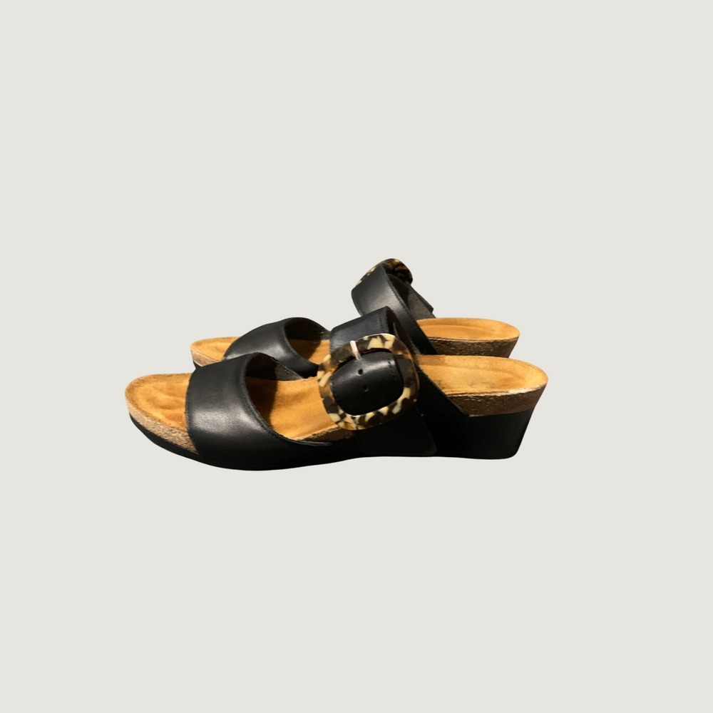 Naot Sandals Women 39 8 Leather Slide Black Tortoise Buckle Resortwear Vacation